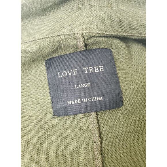 Love Tree army green linen blend shawl collar jacket womens L flowy fall - Picture 3 of 10